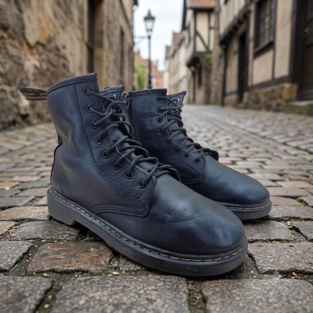Dr. Martens 1460 J Black Leather Lace Up Side Zip Boots US L 5 M 4 EU 36